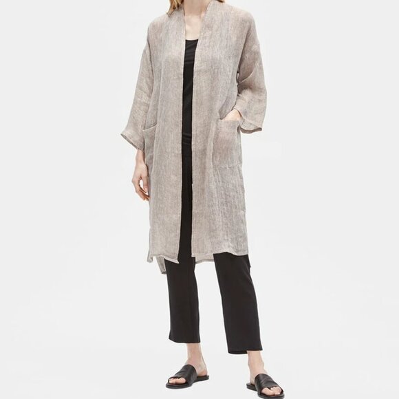 NWT Eileen Fisher Natural Organic Linen Gauze 3/4 Sleeve Hi Low Jacket Sz M - Picture 1 of 8